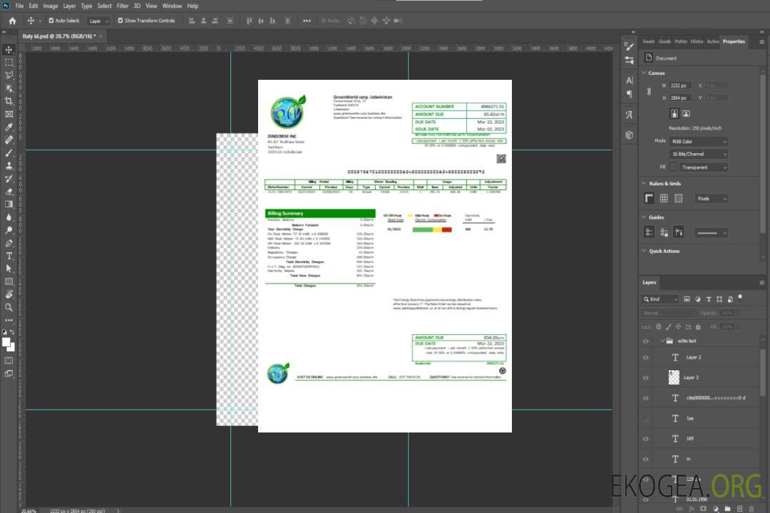 Facture commerciale de services publics de GreenWorld, SCR template Facture commerciale de services publics de GreenWorld, SCR template